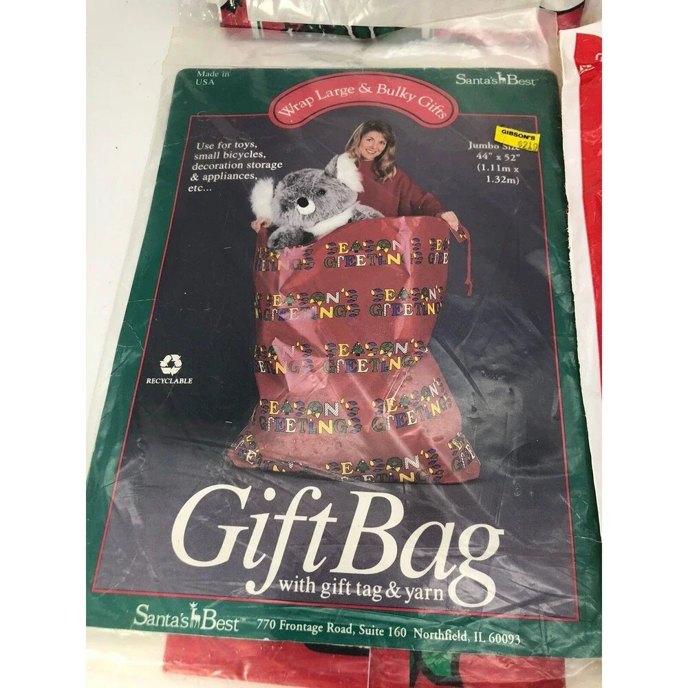 Vintage SALLY FOSTER  Holiday CHRISTMAS Huge Gift Bags Plus 2 Bike Bags 8 Total